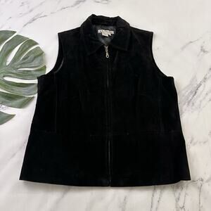AMI Womens Vintage Y2k Suede Vest Size XL Black Zip Up Western Leather
